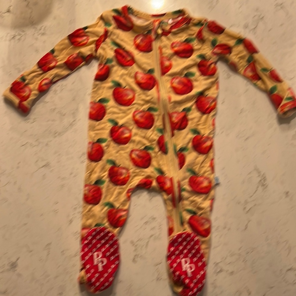 Posh Peanut cherry print zippered footie Sz 0-3 months